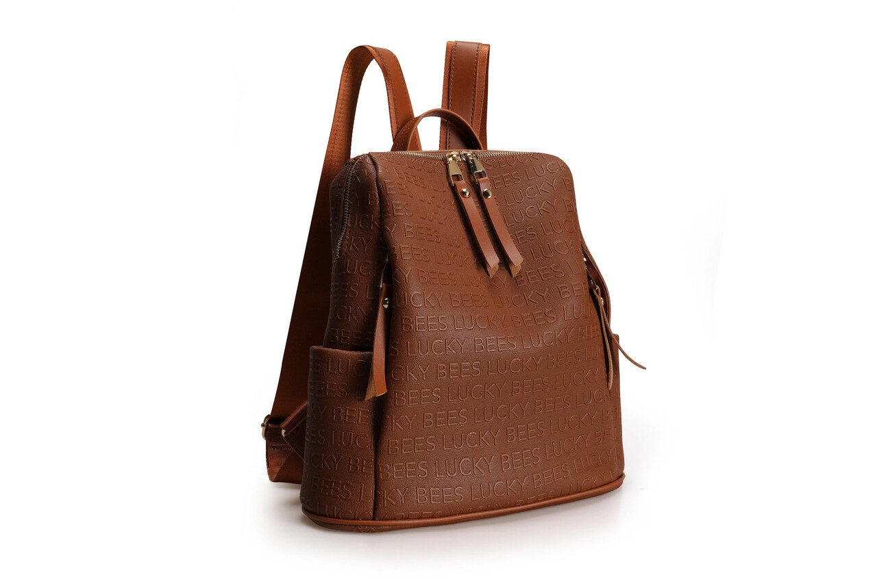 Rucsac, Lucky Bees, 359 v3 Tan, piele ecologica, maro - imagine 7